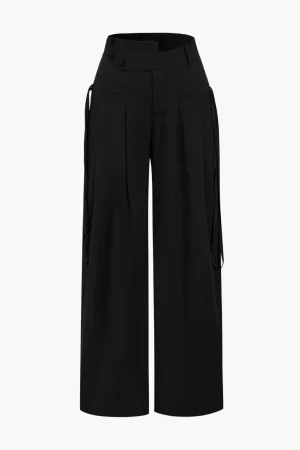Solid Wide Leg Pocket Trousers>MICAS New