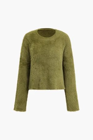 Solid Wool Blend Long Sleeve Sweater Top>MICAS Clearance