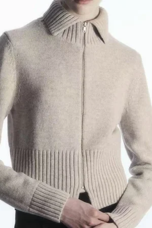 Solid Wool Zipper Cardigan>MICAS Clearance