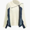 Solid Zipper Detail Patchwork Sweater Cardigan>MICAS Sale