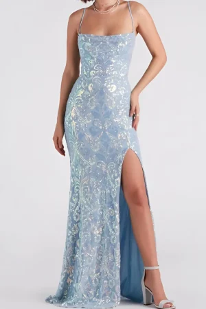 Spaghetti Strap Embellished Split Maxi Dress>MICAS Outlet