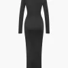 Square Neck Long Sleeve Maxi Dress>MICAS Outlet