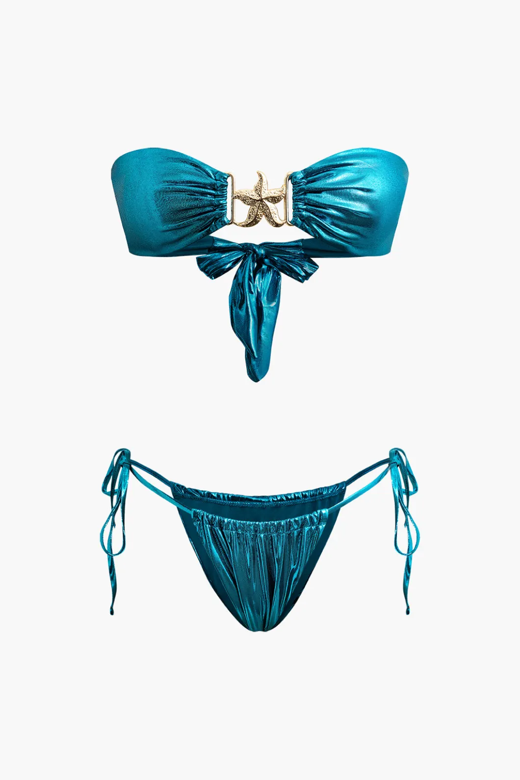 Starfish Decor Knot Ruched Bikini Set>MICAS New
