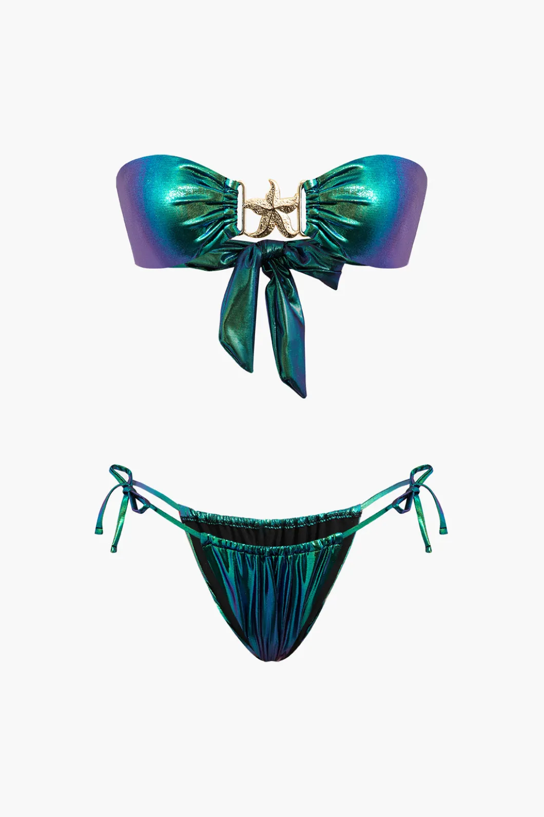 Starfish Decor Knot Ruched Bikini Set>MICAS New