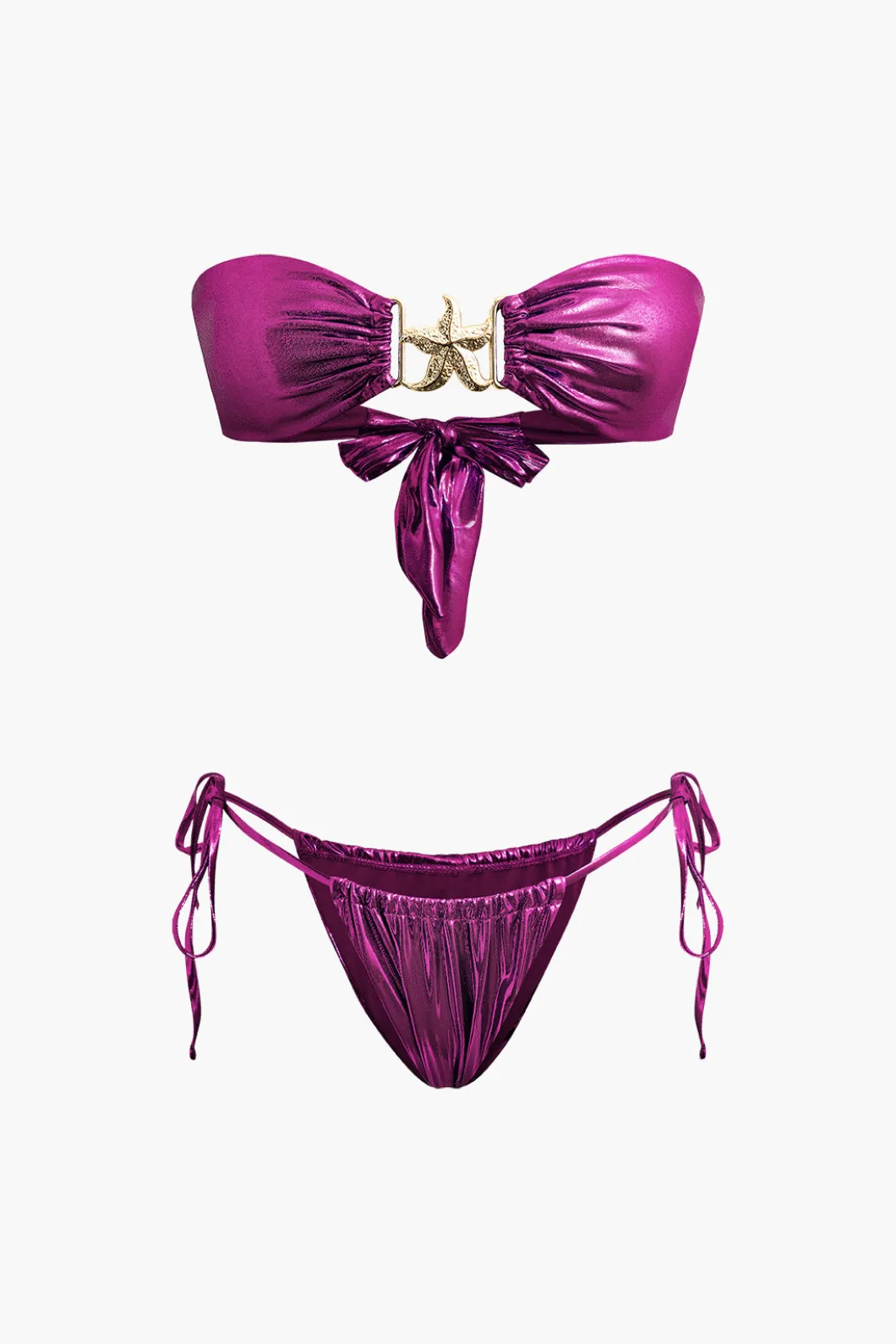 Starfish Decor Knot Ruched Bikini Set>MICAS New
