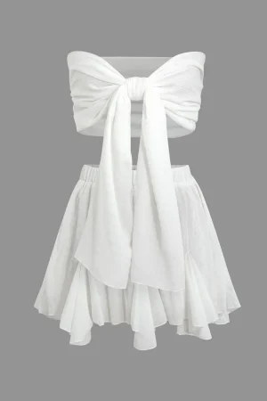 Strapless Bow Top and Ruffle Mini Skirt Set>MICAS New