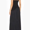 Strapless Patchwork Zipper Pleated Maxi Dress>MICAS Sale