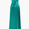 Strapless Sequin Slit Gown Maxi Dress>MICAS Outlet