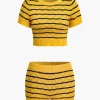 Stripe Crop Knit Top And Shorts Set>MICAS Hot