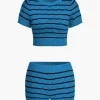 Stripe Crop Knit Top And Shorts Set>MICAS Hot