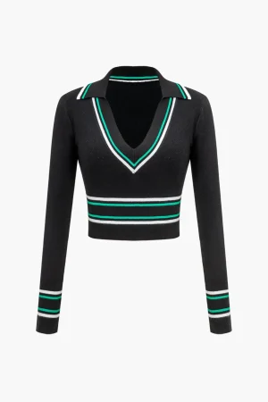 Stripe Print Knit Long-Sleeve Top>MICAS Fashion