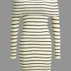 Stripe Print Knit Wrap Off Shoulder Dress>MICAS Fashion