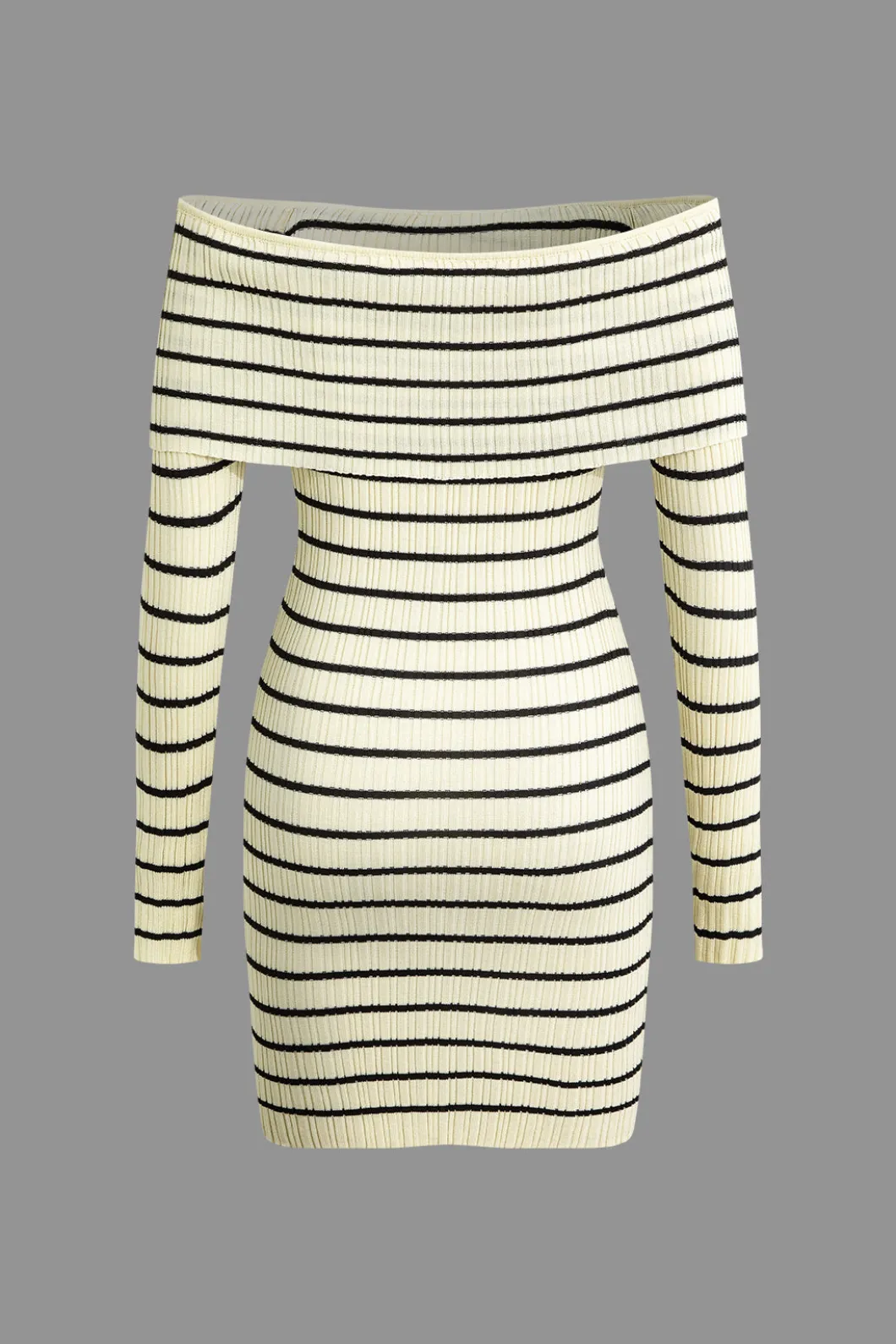 Stripe Print Knit Wrap Off Shoulder Dress>MICAS Fashion