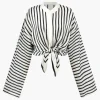 Stripe Print Satin Long-Sleeve Shirt>MICAS Clearance