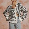 Stripe Print Satin Long-Sleeve Shirt>MICAS Clearance