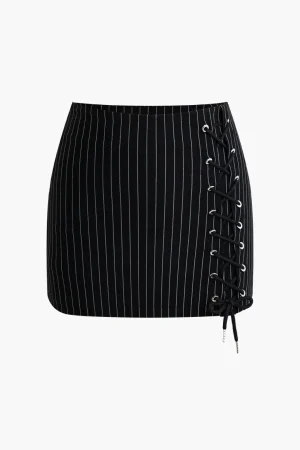 Stripe Print Tie Front Mini Skirt>MICAS Fashion