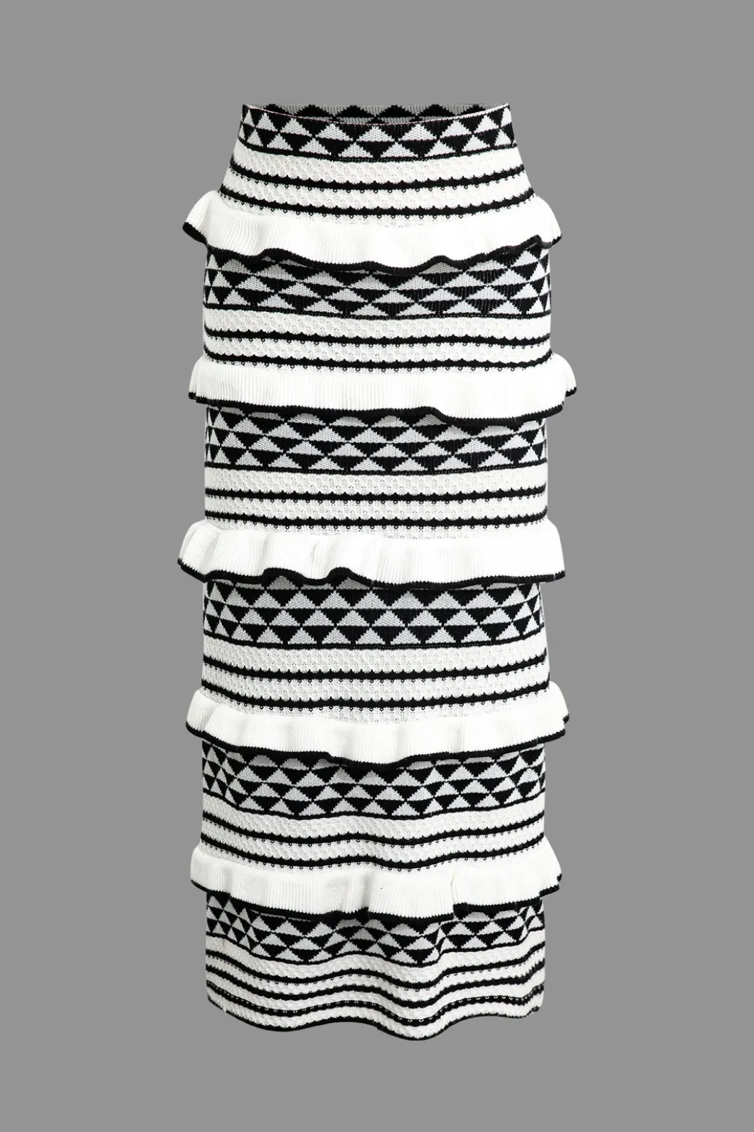 Stripe Tie Bra Top And Tiered Ruffle Knit Midi Skirt Set>MICAS Online