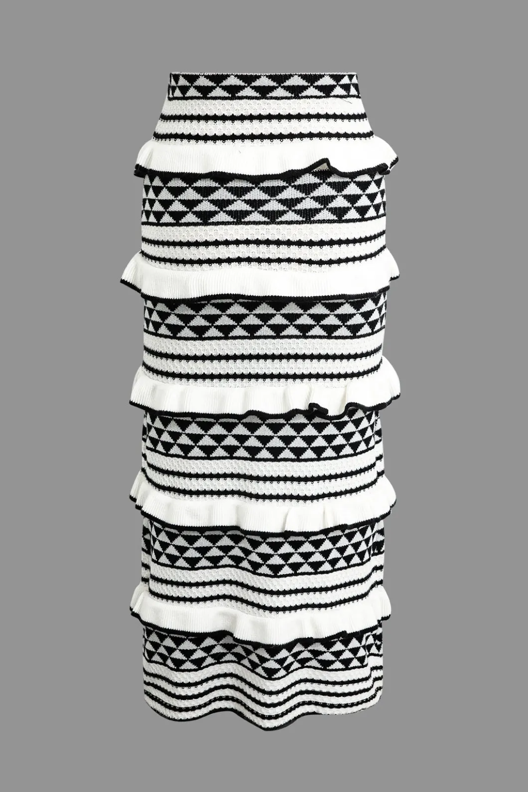 Stripe Tie Bra Top And Tiered Ruffle Knit Midi Skirt Set>MICAS Online