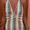 Striped Crochet Halter V-neck Backless Slip Maxi Dress>MICAS Fashion