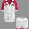 Striped Crochet Knit Cardigan and Shorts Set>MICAS Best