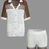 Striped Crochet Knit Cardigan and Shorts Set>MICAS Best