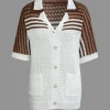 Striped Crochet Knit Cardigan and Shorts Set>MICAS Best
