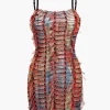 Striped Textu Spaghetti Strap Mini Dress>MICAS Hot