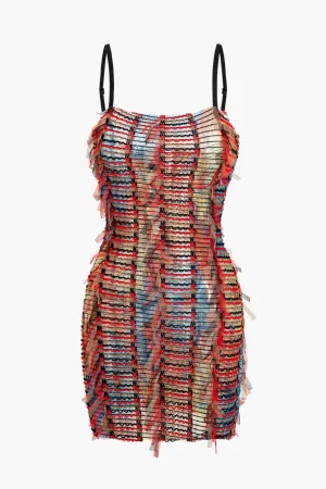 Striped Textu Spaghetti Strap Mini Dress>MICAS Hot