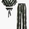 Striped V-neck Crop Top And Wide Leg Pants Set>MICAS Best