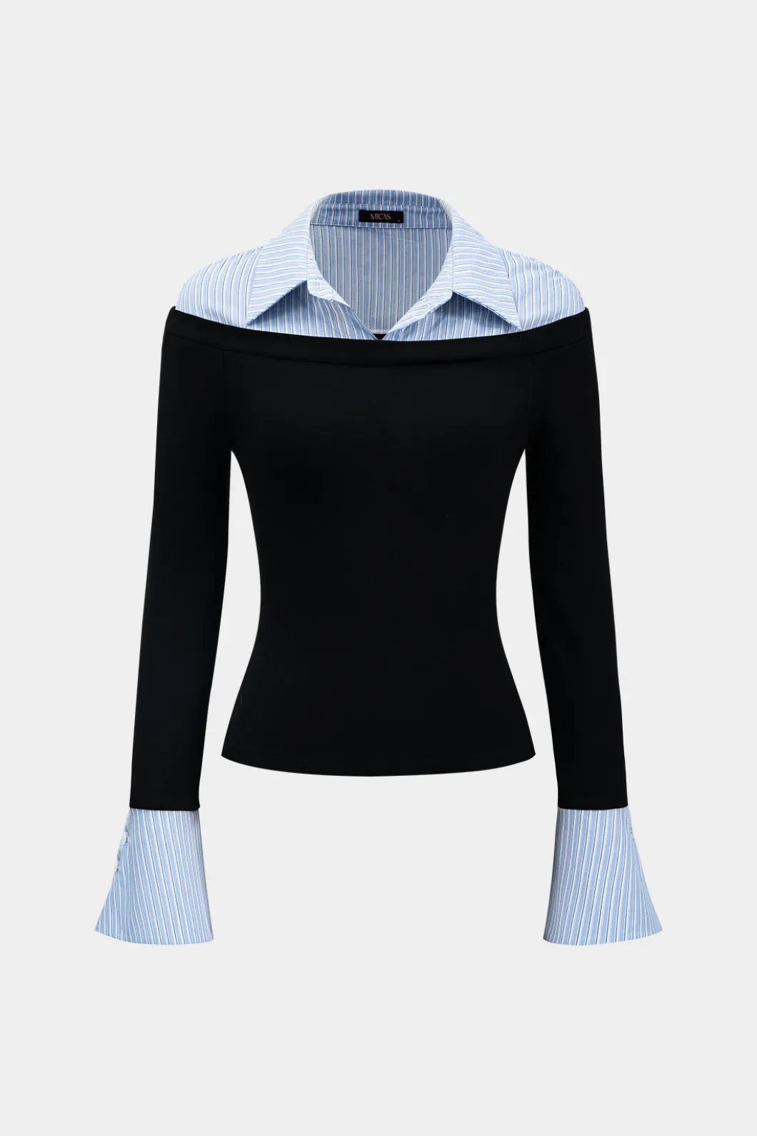 Stripes Print Patchwork Long-Sleeve Top>MICAS New