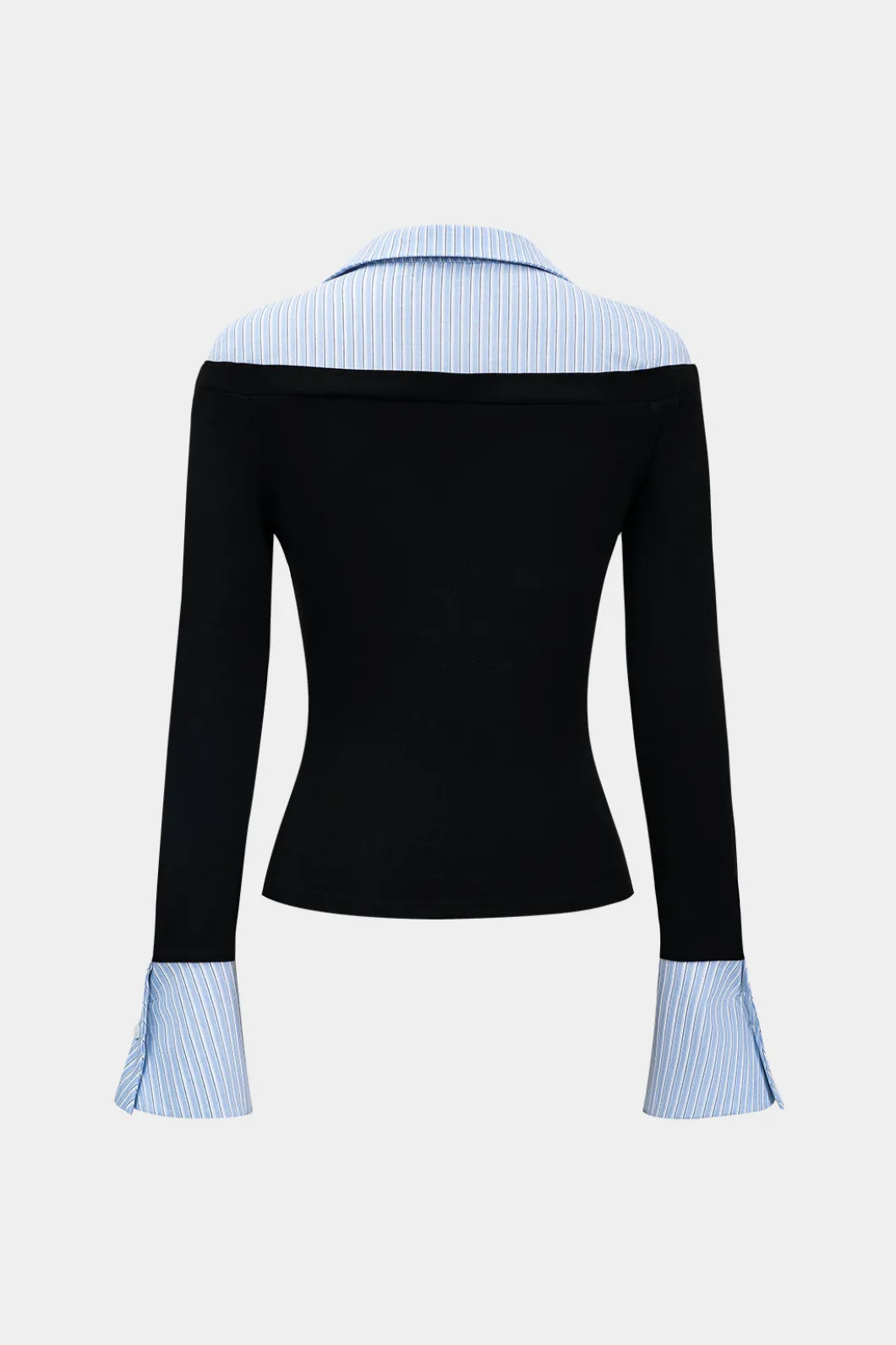 Stripes Print Patchwork Long-Sleeve Top>MICAS New