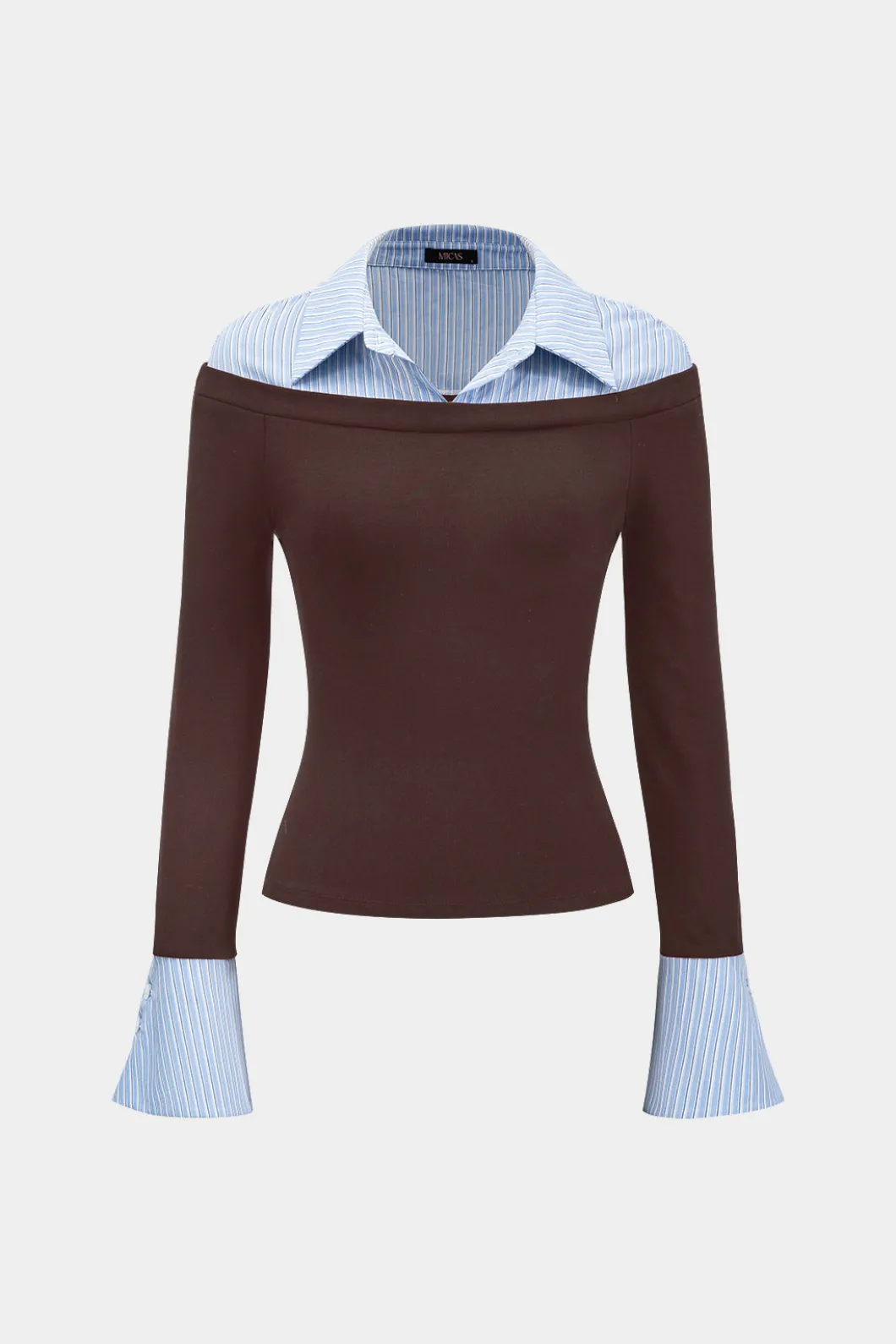 Stripes Print Patchwork Long-Sleeve Top>MICAS New