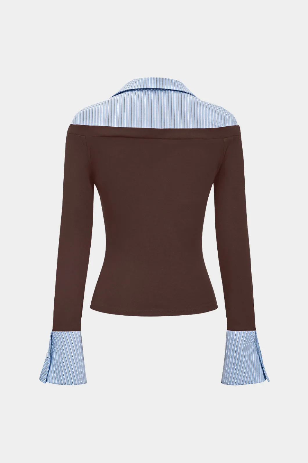 Stripes Print Patchwork Long-Sleeve Top>MICAS New