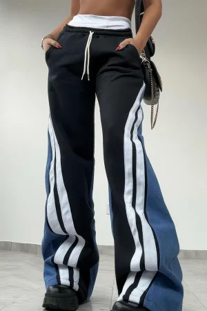 Stripes Print Patchwork Trousers>MICAS Fashion