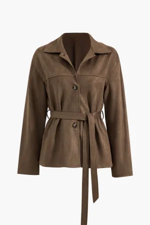 Suede Belted Button Jacket>MICAS Clearance