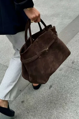 Suede Tote Bag With Buckle Detail>MICAS Discount