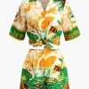 Summer Beach Print Tie-Front Shirt And Shorts Set>MICAS Clearance