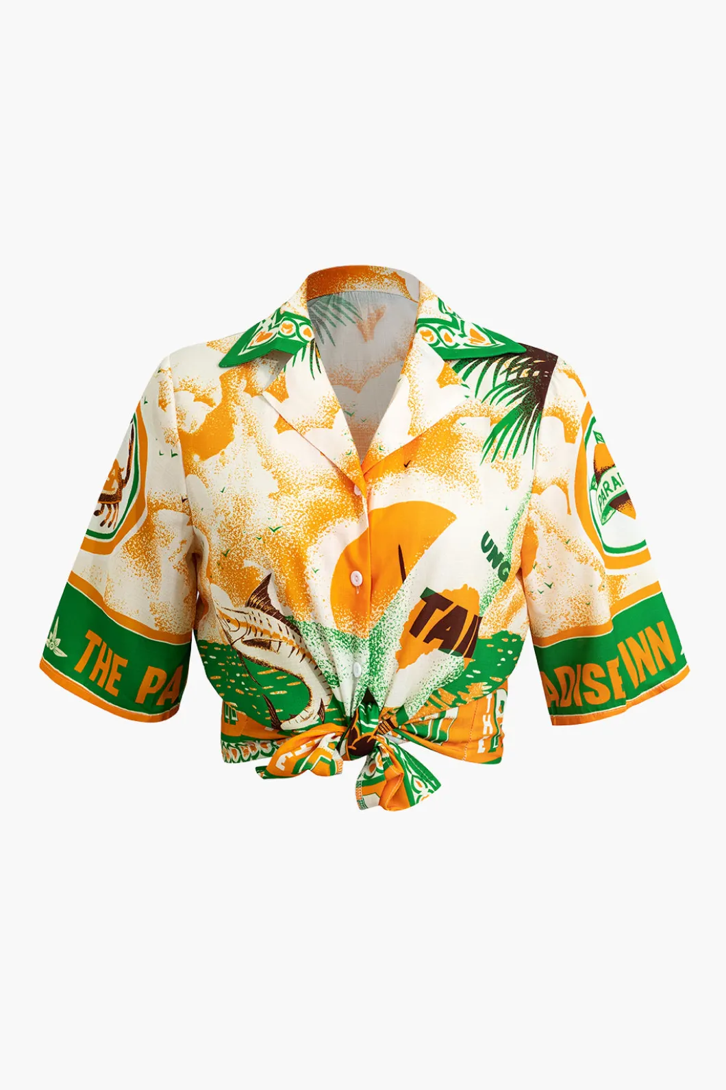 Summer Beach Print Tie-Front Shirt And Shorts Set>MICAS Clearance