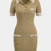 Sweater Button Pocket Short Sleeve Dress>MICAS Sale
