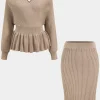 Sweater Knit Ruffle Top And Skirt Set>MICAS Hot