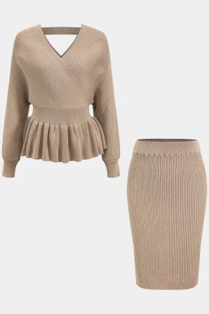 Sweater Knit Ruffle Top And Skirt Set>MICAS Hot