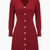 Sweater Long Sleeve Button V-Neck Dress>MICAS New