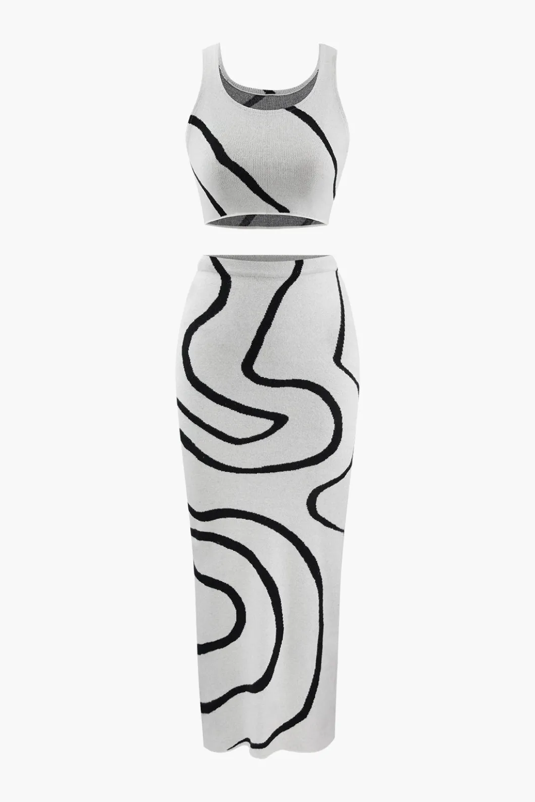 Swirl Stripe Knit Tank Top And Midi Skirt Set>MICAS Discount