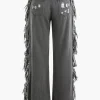Tassel Ripped Frayed Straight Leg Jeans>MICAS Best