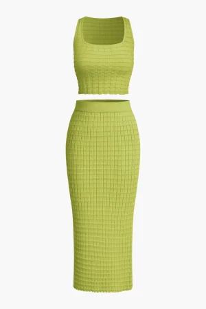 Textured Crop Tank Top And Skirt Set>MICAS Best