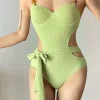 Textured Cut-Out Knot Tummy Control One-Piece Swimsuit>MICAS Outlet