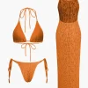 Textured Halter Neck Bikini And Open Knit Cover Up Set>MICAS Clearance