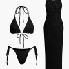 Textured Halter Neck Bikini And Open Knit Cover Up Set>MICAS Clearance