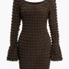 Textured Long Sleeve Bell Sleeves Mini Dress>MICAS Fashion