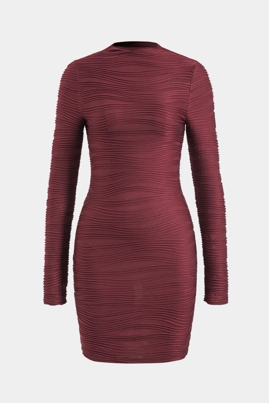 Textured Mock Neck Long Sleeve Mini Dress>MICAS Clearance
